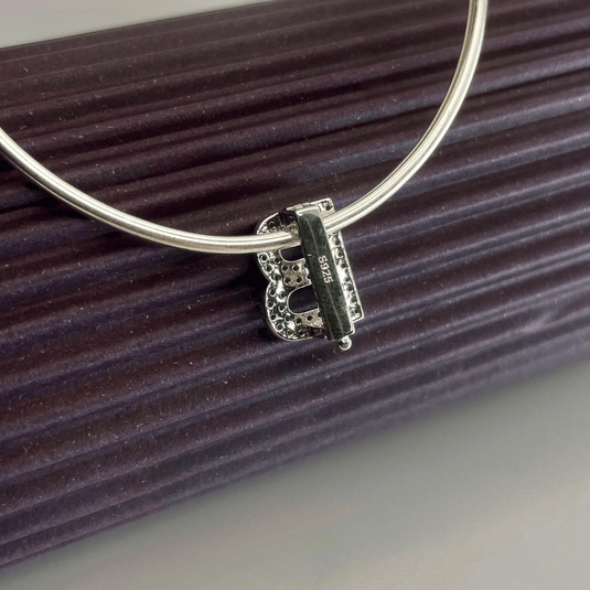 Pingente Letra B Cravejado De Zircônia Com Encaixe Em Prata 925