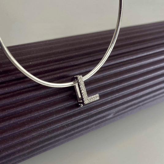 Pingente Letra L Cravejado De Zircônia Com Encaixe Em Prata 925