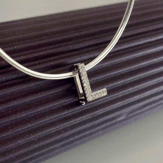 Pingente Letra L Cravejado De Zircônia Com Encaixe Em Prata 925