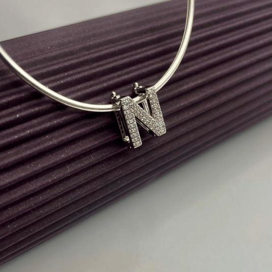 Pingente Letra N Cravejado De Zircônia Com Encaixe Em Prata 925