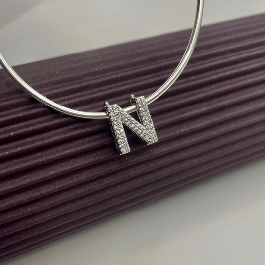 Pingente Letra N Cravejado De Zircônia Com Encaixe Em Prata 925