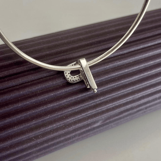 Pingente Letra P Cravejado De Zircônia Com Encaixe Em Prata 925