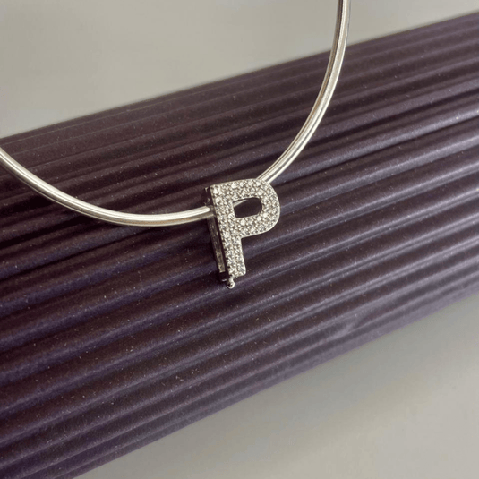 Pingente Letra P Cravejado De Zircônia Com Encaixe Em Prata 925