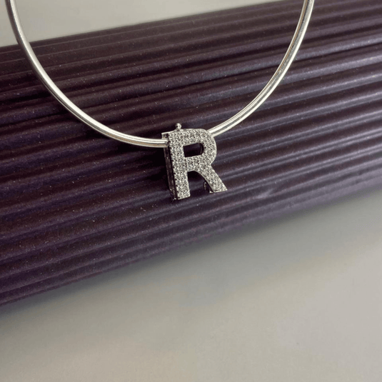 Pingente Letra R Cravejado De Zircônia Com Encaixe Em Prata 925