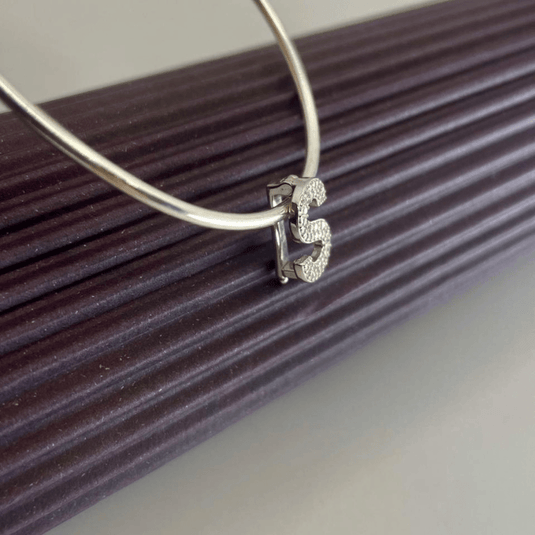 Pingente Letra S Cravejado De Zircônia Com Encaixe Em Prata