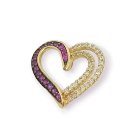 Pingente Coração Vazado Pedras Rubi e Brancas Ouro 18k