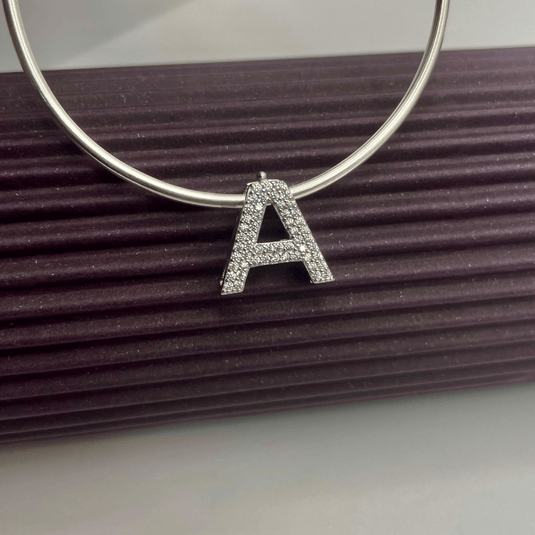 Pingente Letra A Cravejado de Zircônia com Encaixe em Prata 925