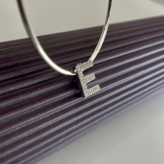 Pingente Letra E Cravejado com Encaixe - Prata 925
