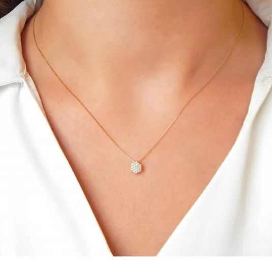 Pingente Sextavado com Microzircônias em Ouro 18k – 0,7cm x 0,7cm