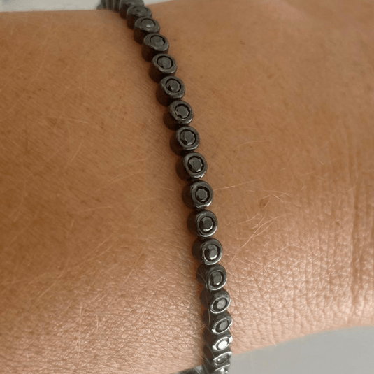 Pulseira Riviera com Zircônias Negras Sintéticas 19cm - Prata 925