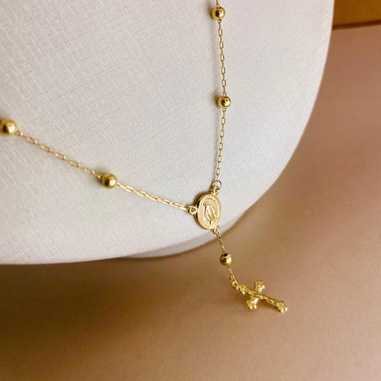 Terço Nossa Senhora das Neves em Ouro 18k - 45cm – Fé e Sofisticação em uma Joia Única.