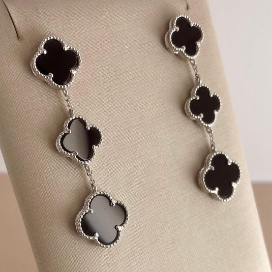 Brinco Triplo Trevo da Sorte Vintage em Malaquita e Prata 925