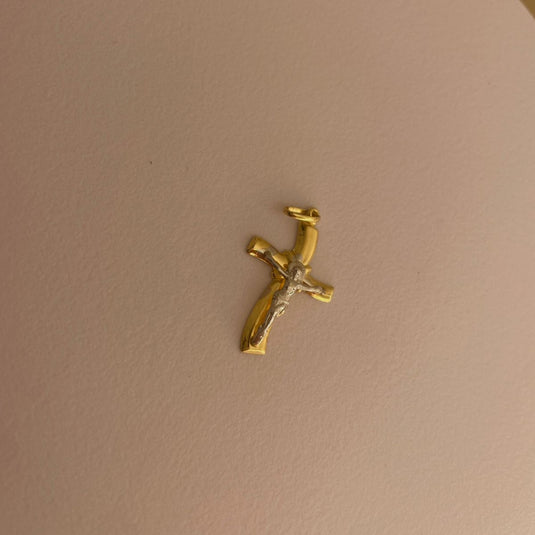 Pingente Cruz e Jesus Cristo Ouro Amarelo e Ouro Branco