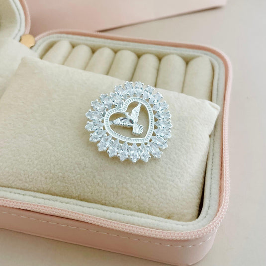 Pingente Coração com Espírito Santo Cravejado em Zircônias – Prata 925