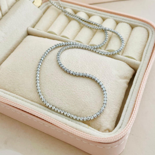 Gargantilha Riviera Cravejada Zircônia 40cm Prata 925