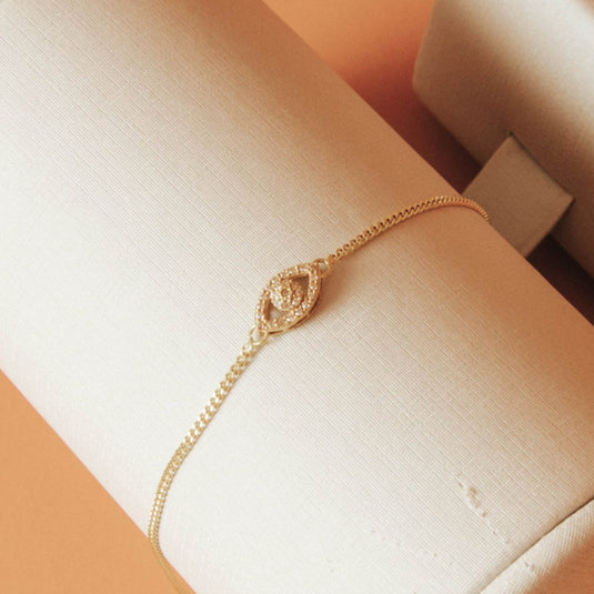 Pulseira Elo Mini com Olho Grego e Pedras Importadas 19 cm em Ouro 18k