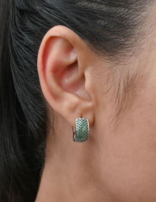 Argola Larga Pedras Verde Prata 925