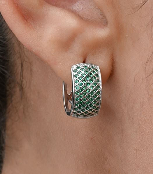 Argola Larga Pedras Verde Prata 925