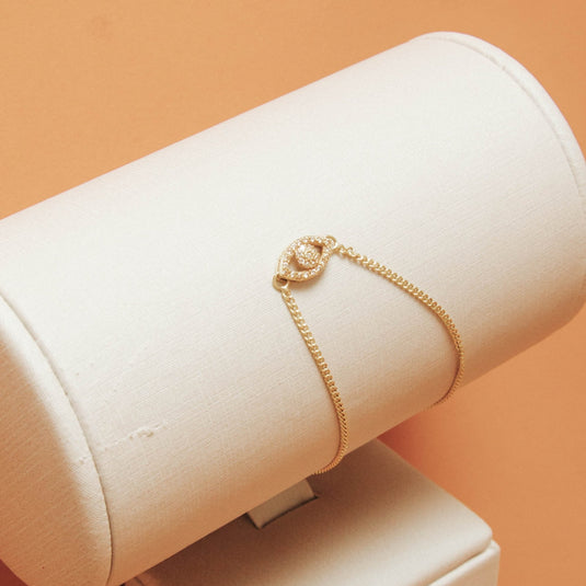 Pulseira Elo Mini com Olho Grego e Pedras Importadas 19 cm em Ouro 18k