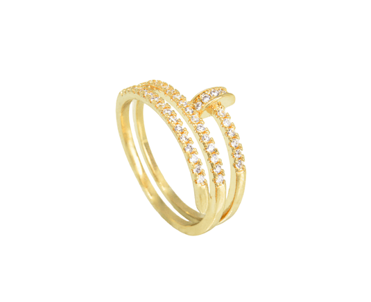 Anel 3 Aros Curvado com Microzircônia