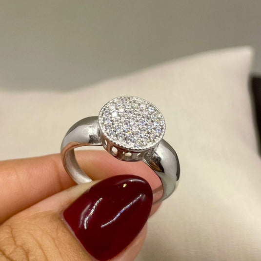 Anel Chuveiro Redondo Zircônia Prata 925