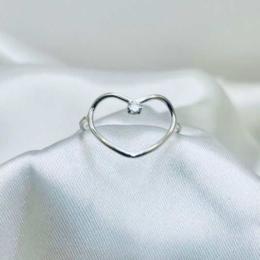 Anel Coração Vazado Zircônia Prata 925