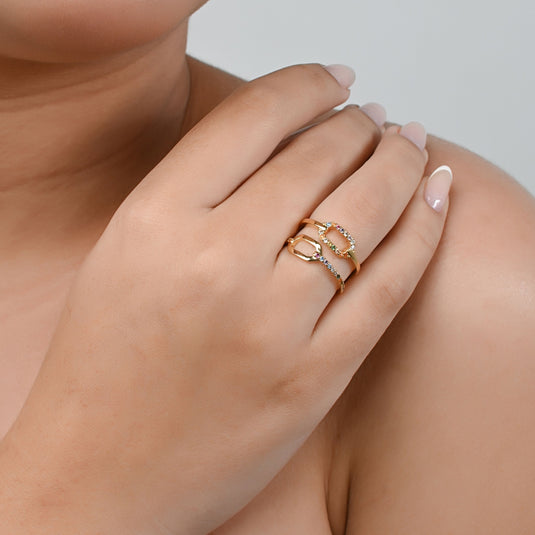 Anel Duplo Liso Cravejado com Microzircônia