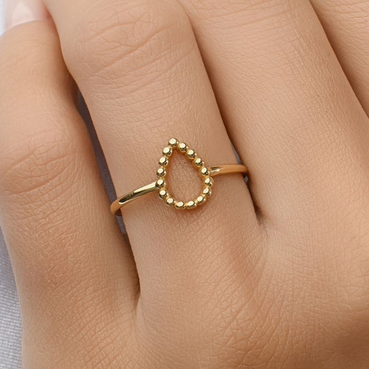 Anel Gota Vazado Fio Bolinhas Ouro 18k