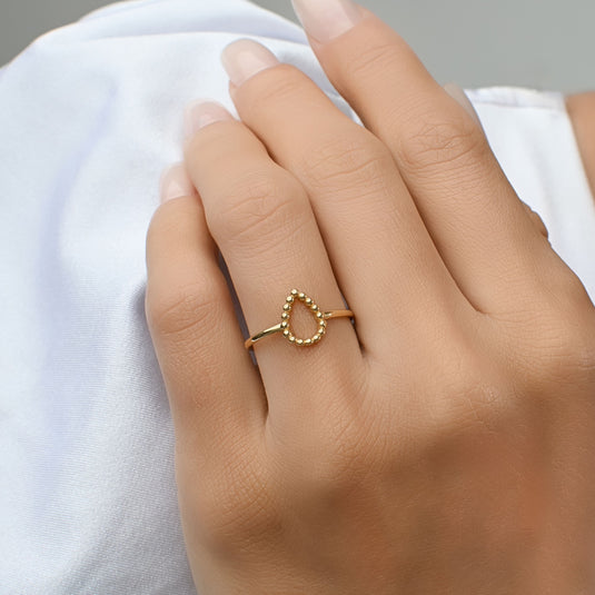Anel Gota Vazado Fio Bolinhas Ouro 18k