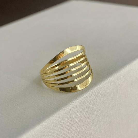 Anel Largo Fios Transpassados em Ouro 18k
