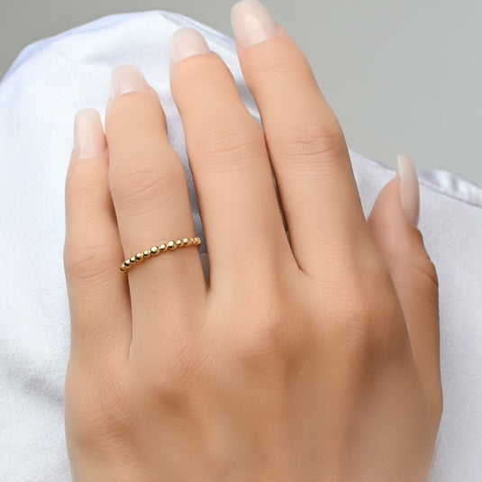 Anel Meia Aliança Bolinhas - Ouro 18k