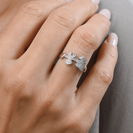 Anel Menino e Menina com 2 Corações Zircônia Prata 925