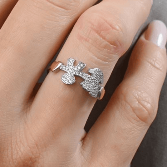 Anel Menino e Menina com 2 Corações Zircônia Prata 925