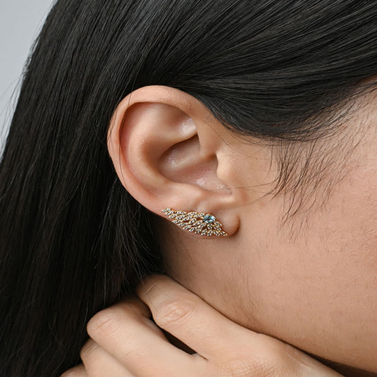 Brinco Asas de Anjo com 2 Topázios Paraíba em Ouro 18k