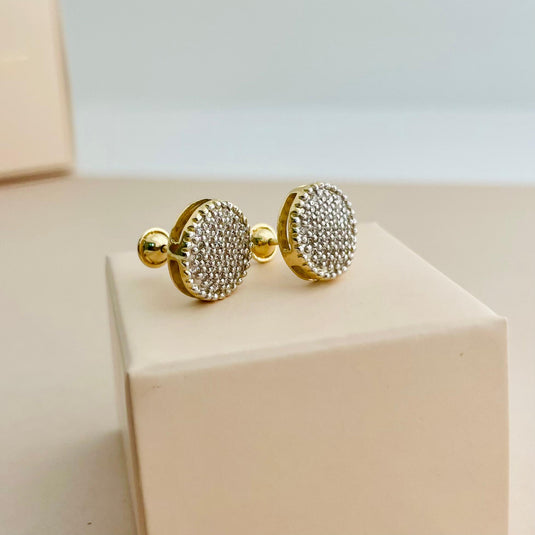 Brinco Chuveiro Redondo com Pedras Sintéticas - Ouro 18k