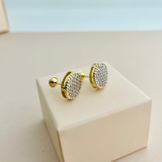 Brinco Chuveiro Redondo com Pedras Sintéticas - Ouro 18k