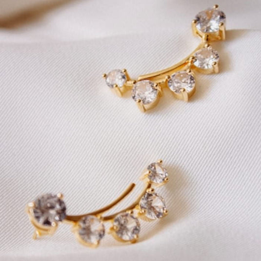 Brinco Ear Cuff Pedra Branca - Semijoia Premium