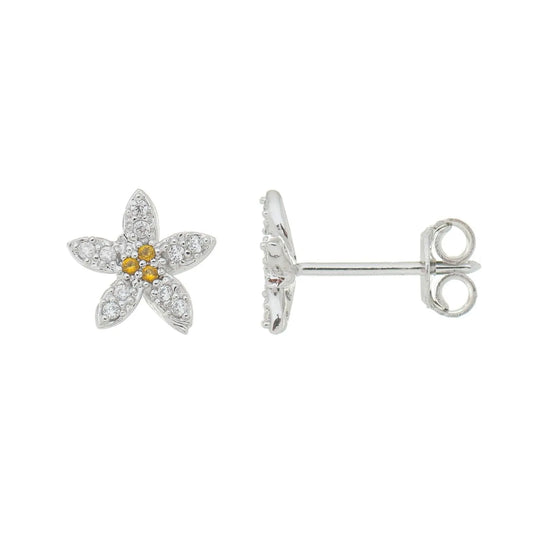 Brinco Flor com Pedras de Zircôrnias Brancas e Amarelas Prata 925