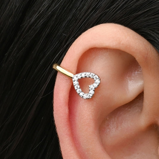 Brinco Piercing Fake Coração - Semijoia Premium