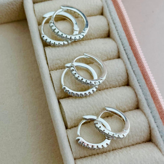 Brinco Trio Argola Boliada com Pedras de Zircônia – Prata 925