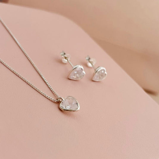 Conjunto Coração Cristal – Prata 925