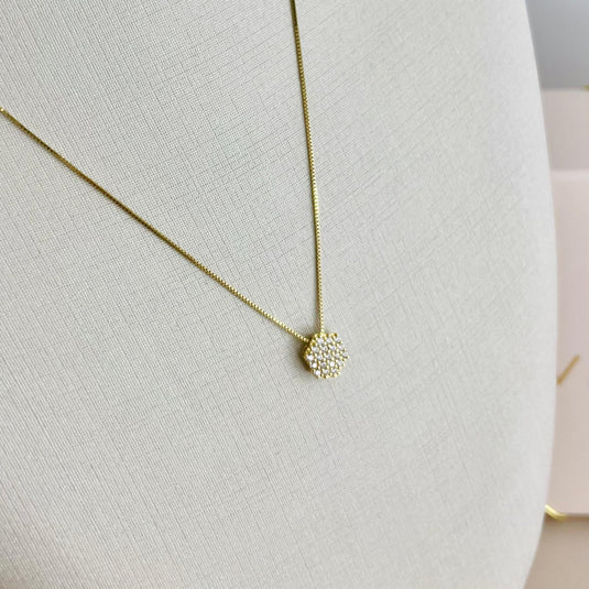 Corrente Veneziana Ouro 18K com Pingente Sextavado Cravejado