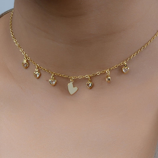 Gargantilha Choker Coração Pedra Sintética 40cm - Semijoia Premium