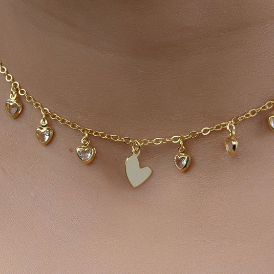 Gargantilha Choker Coração Pedra Sintética 40cm Semijoia Premium