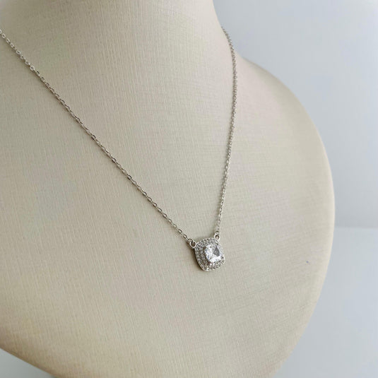 Gargantilha Chuveiro Quadrado Zircônia 40cm Prata 925..