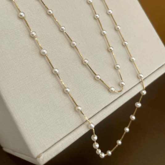 Gargantilha Colar Pérola Coreana 72cm Ouro 18k