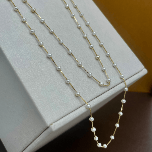 Gargantilha Colar Pérola Coreana 72cm Ouro 18k