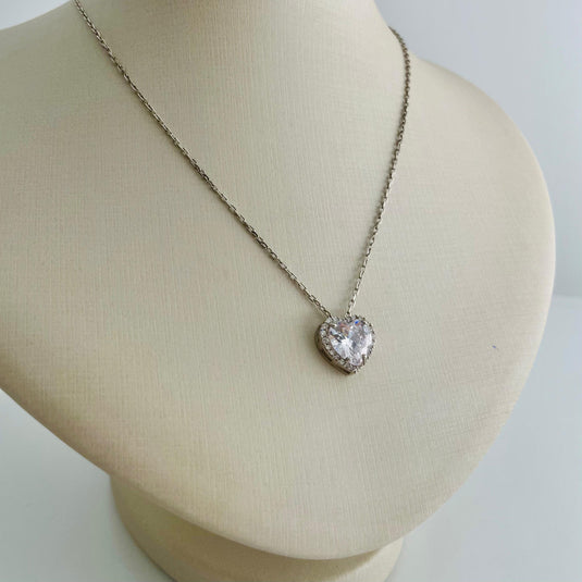 Gargantilha Coração Pedra Grande Zircônia 40cm Prata 925.