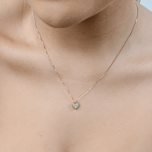 Gargantilha Coração Pequeno Cravejado 45cm Ouro 18k