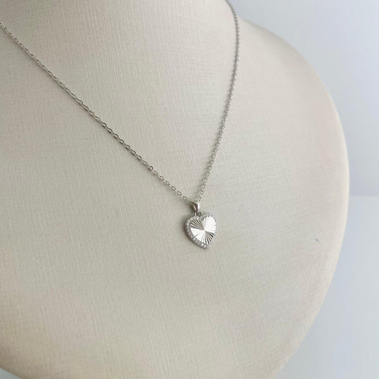 Gargantilha Coração Riscado a Laser Microzircônia 40cm Prata 925
